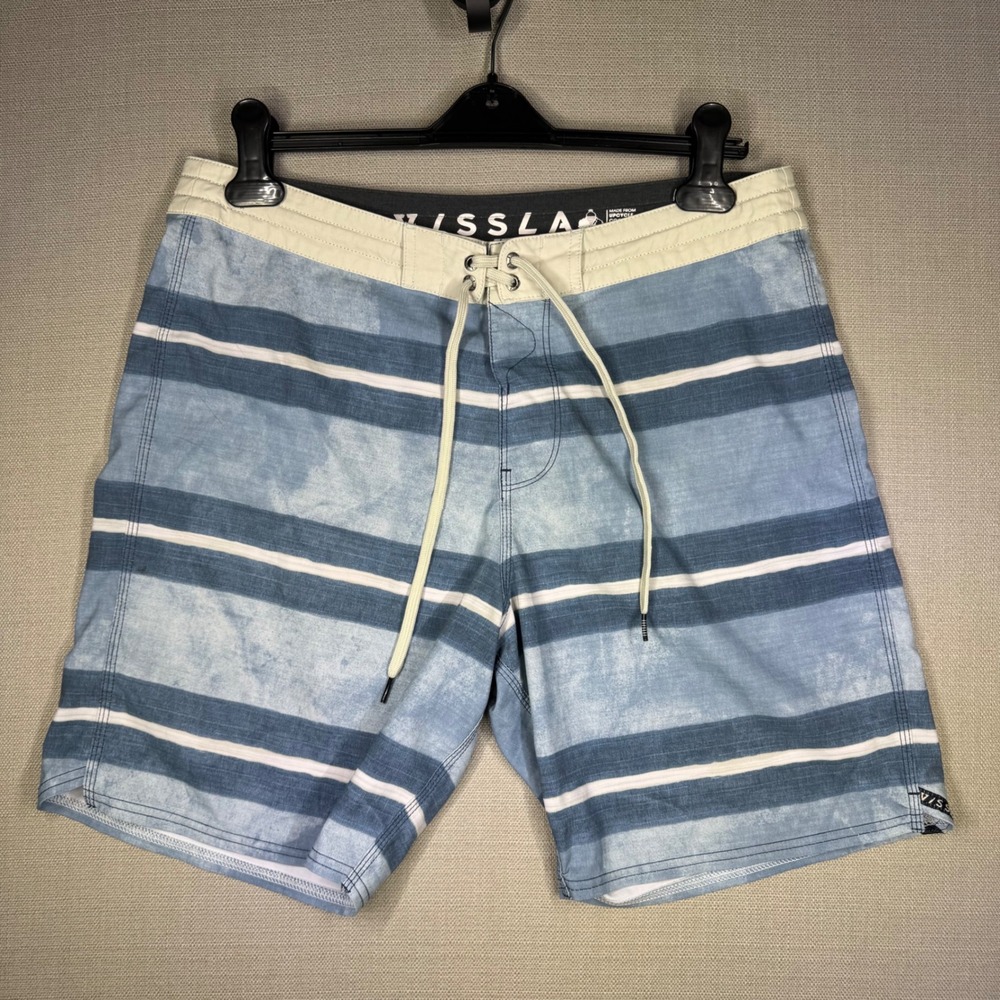 Vissla Mens Blue Striped Upcycled Coconut Stretch Board Shorts Size 34